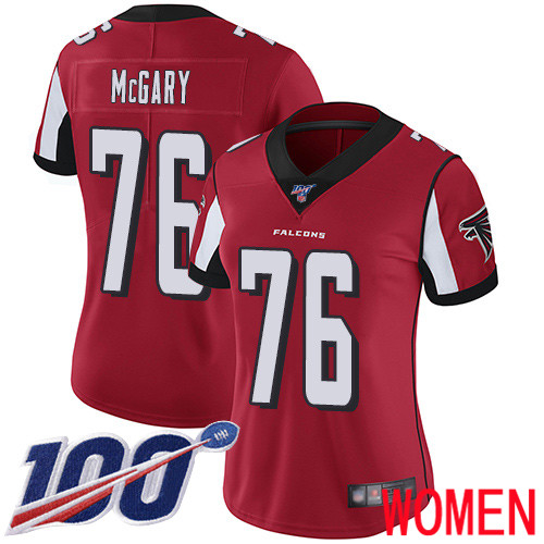 Atlanta Falcons Limited Red Women Kaleb McGary Home Jersey NFL Football #76 100th Season Vapor Untouchable->atlanta falcons->NFL Jersey